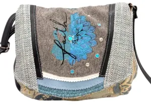 Floral Faith Messenger Bag, Embroidered Flower Crossbody, Upcycled Leather Purse, Handmade Embroidered Purse