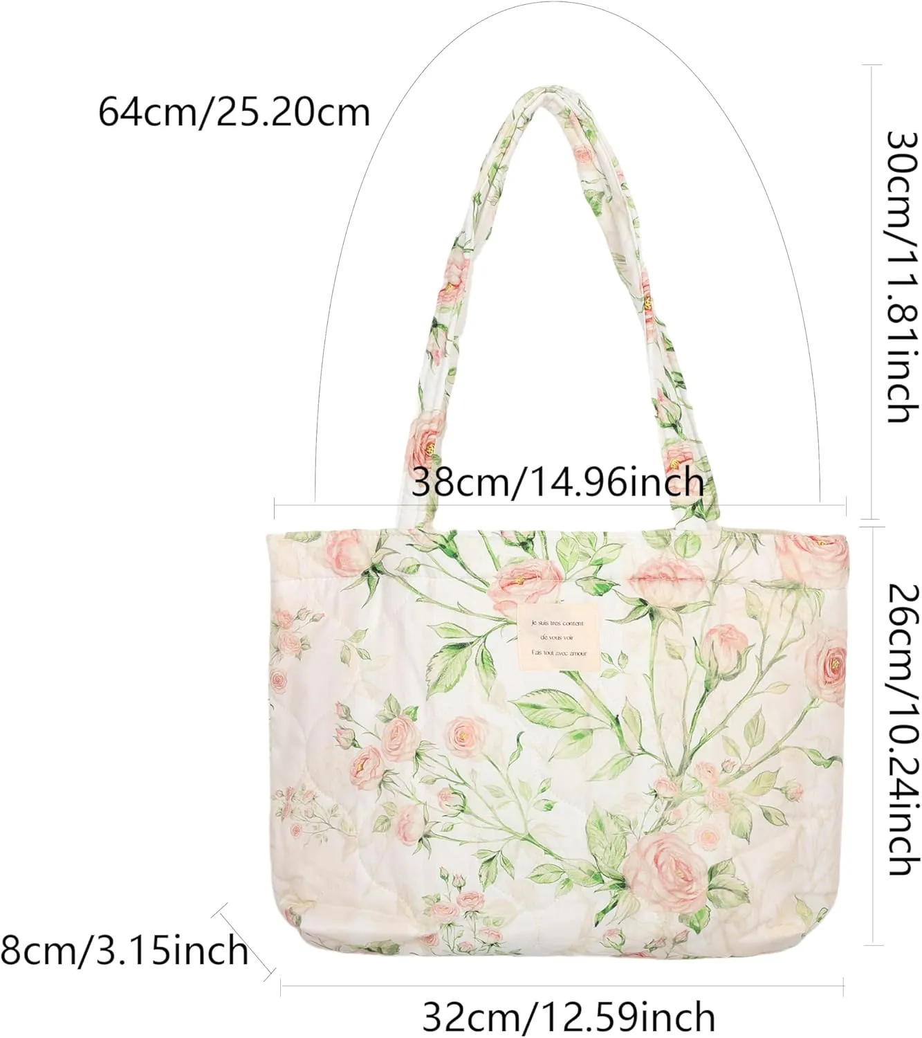 Floral Quilted Cotton Shoulder Bag for Women Medium Size Handbag Large Capacity Thickened Design Tote