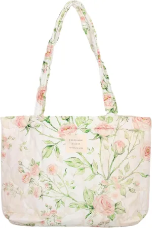 Floral Quilted Cotton Shoulder Bag for Women Medium Size Handbag Large Capacity Thickened Design Tote