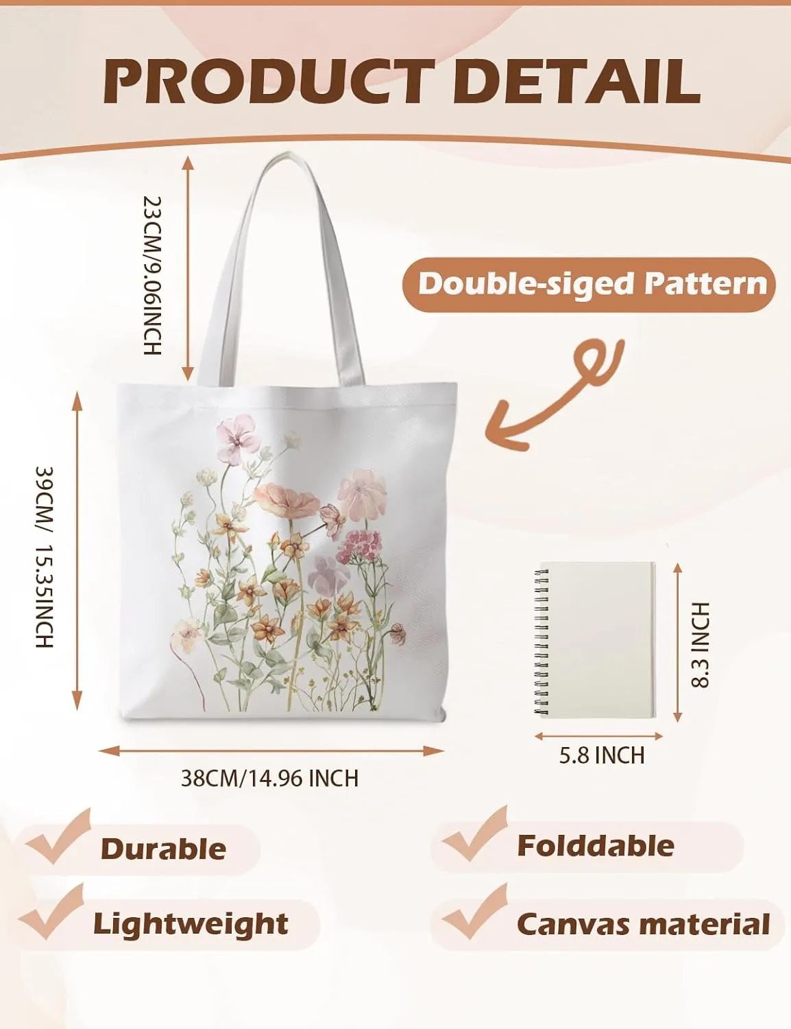 Floral Tote Bag, Floral Bag for Women, Reusable Grocery Bags Shopping Bags