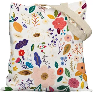 Floral Tote Bag, Spring Flower Botanical Aesthetic Canvas Tote Bags for Women, Aesthetic Tote Bag, Reusable Grocery Bags Shopping Bags