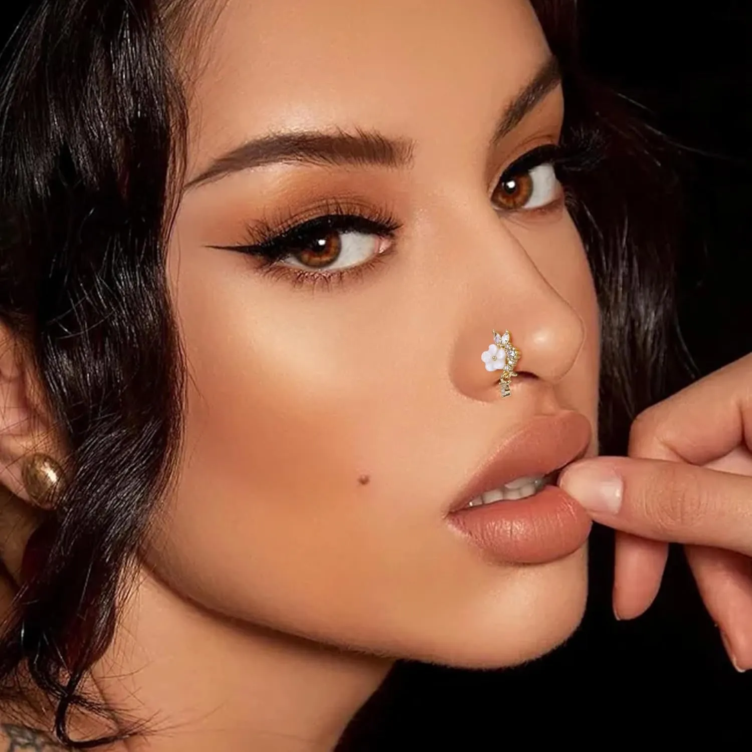 Florideco Nose Cuff Fake Nose Ring Hoop Clip on Nose Ring CZ Dangle Fake Nose Ring Cartilage Tragus Ring Nose Cuff Non Piercing for Women Men