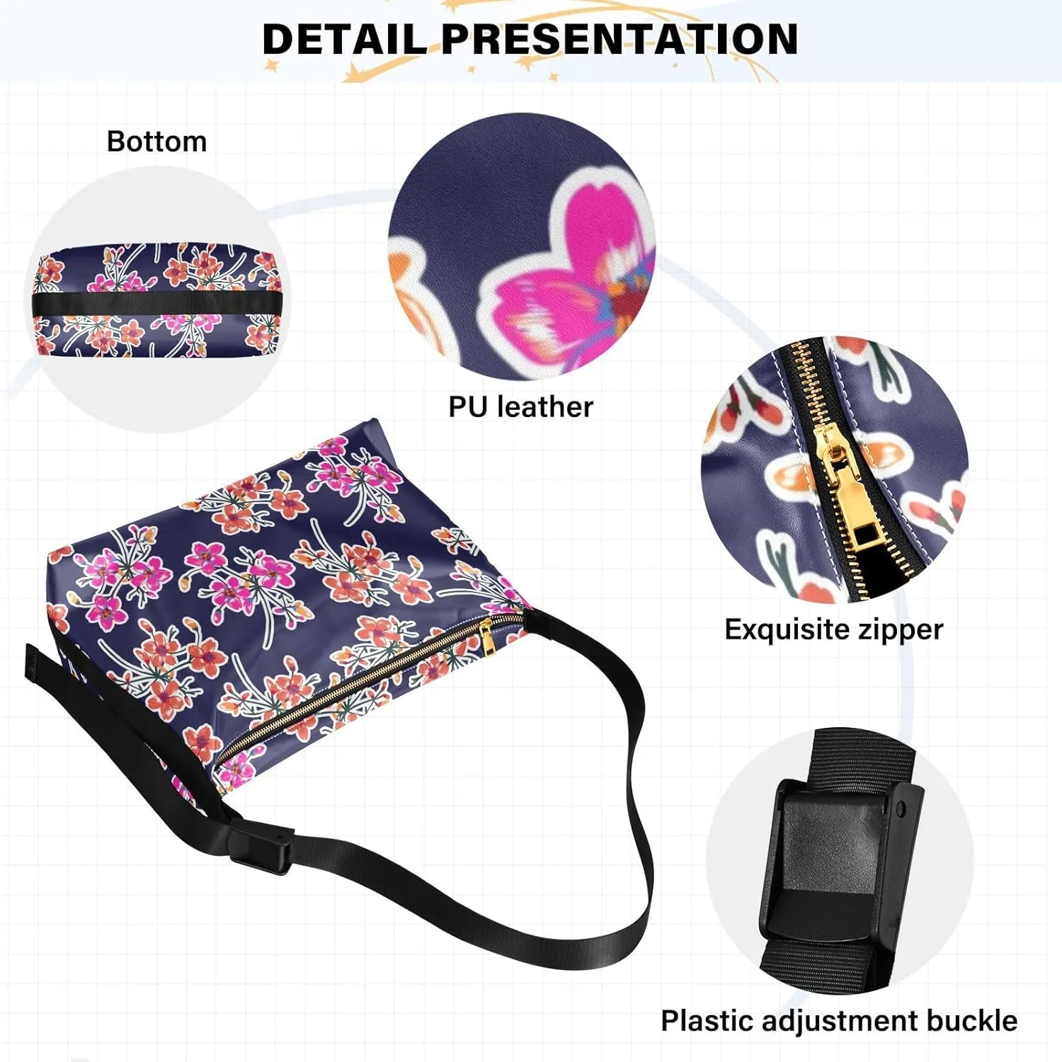 Flower Print Leather Crossbody Purse Water-Resistant Sling Bag for Women Crossbody Purse Leather Shoulder Handbag Patternt 1