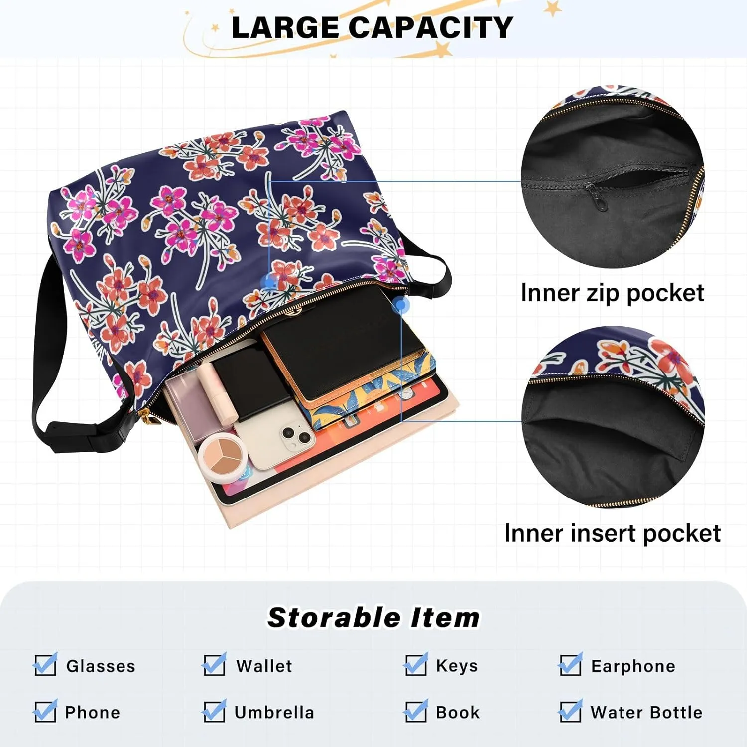 Flower Print Leather Crossbody Purse Water-Resistant Sling Bag for Women Crossbody Purse Leather Shoulder Handbag Patternt 1