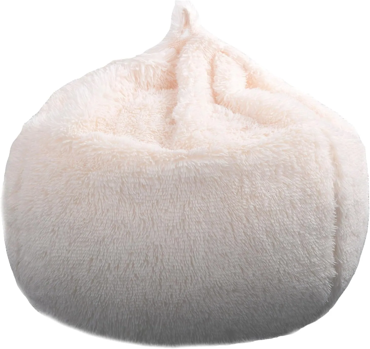 Fluffy Stuffed Animal Storage Bean Bag Chair Cover (No Filler), Faux Fur Comfy Bean Bag Cover for Organizing Plush Toys or Textile, for Adults Teens Kids Girls, Beige
