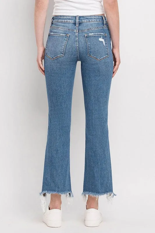 FLYING MONKEY MID RISE DISTRESSED HEM ANKLE BOOTCUT JEANS - QUINCE
