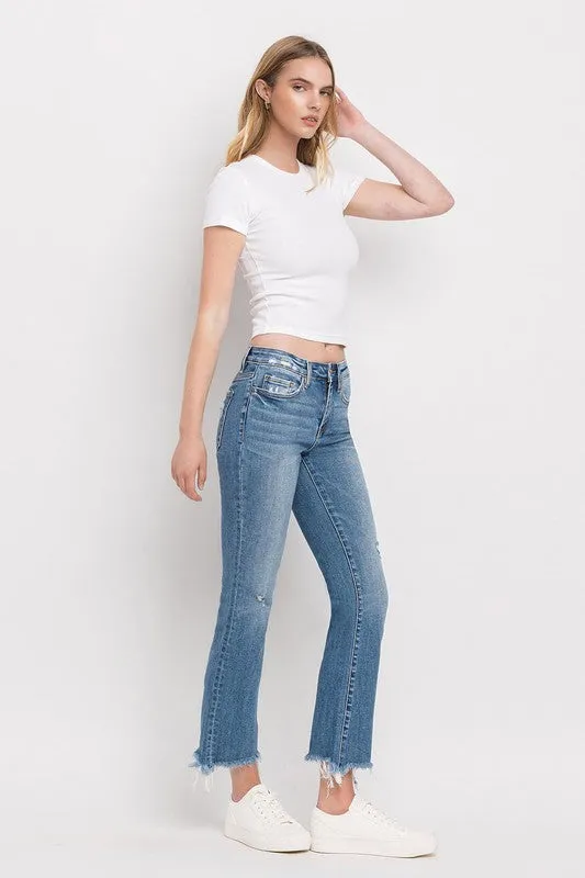FLYING MONKEY MID RISE DISTRESSED HEM ANKLE BOOTCUT JEANS - QUINCE