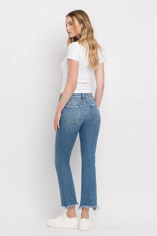 FLYING MONKEY MID RISE DISTRESSED HEM ANKLE BOOTCUT JEANS - QUINCE