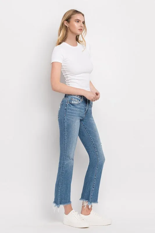 FLYING MONKEY MID RISE DISTRESSED HEM ANKLE BOOTCUT JEANS - QUINCE