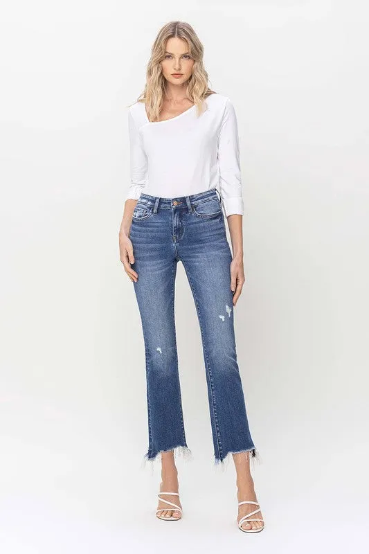 FLYING MONKEY QUINCE MID RISE DISTRESSED HEM ANKLE BOOTCUT JEAN