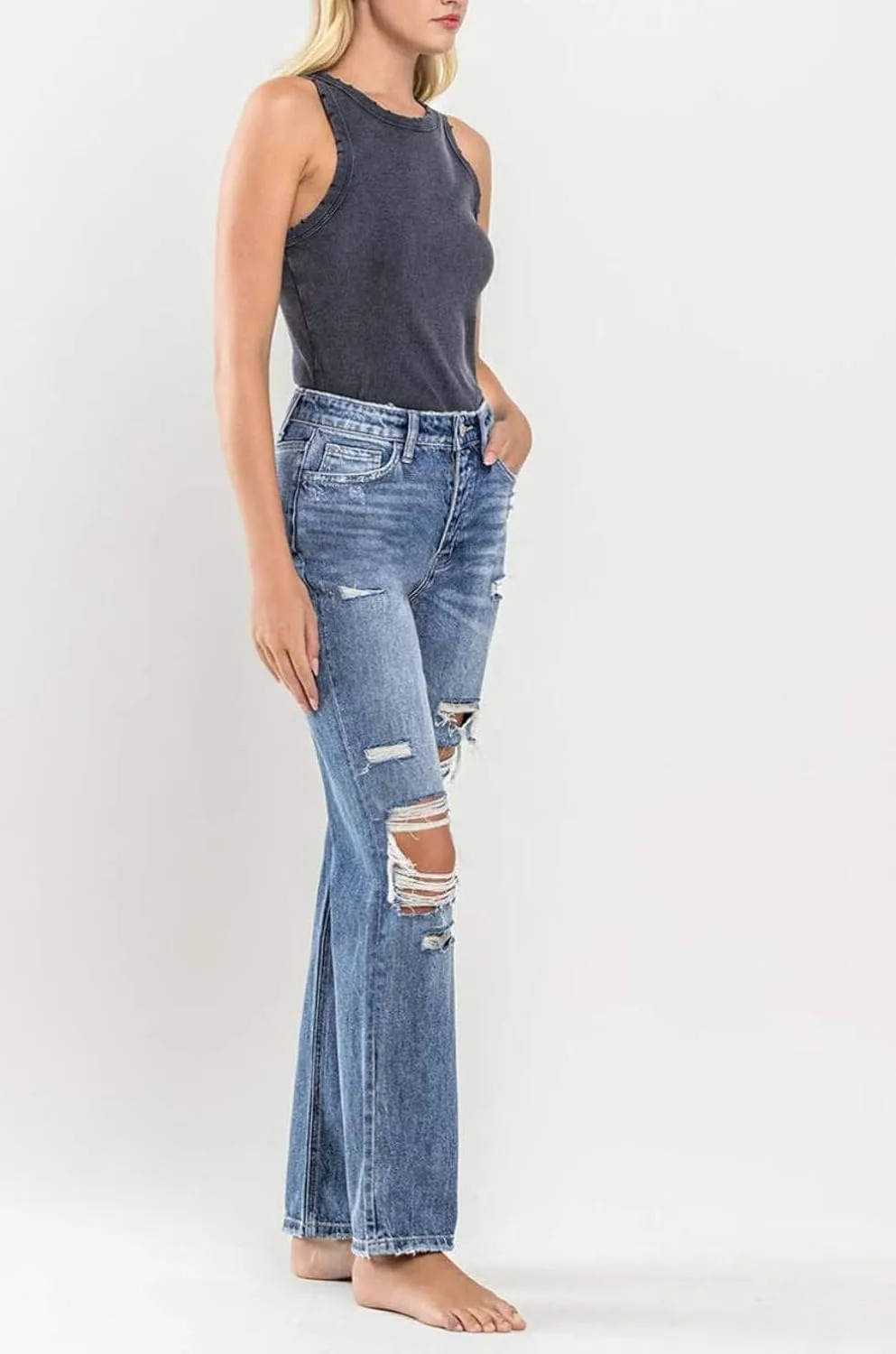 Flying Monkey - Super High Rise Button Up Distressed Straight Jean - Y3913