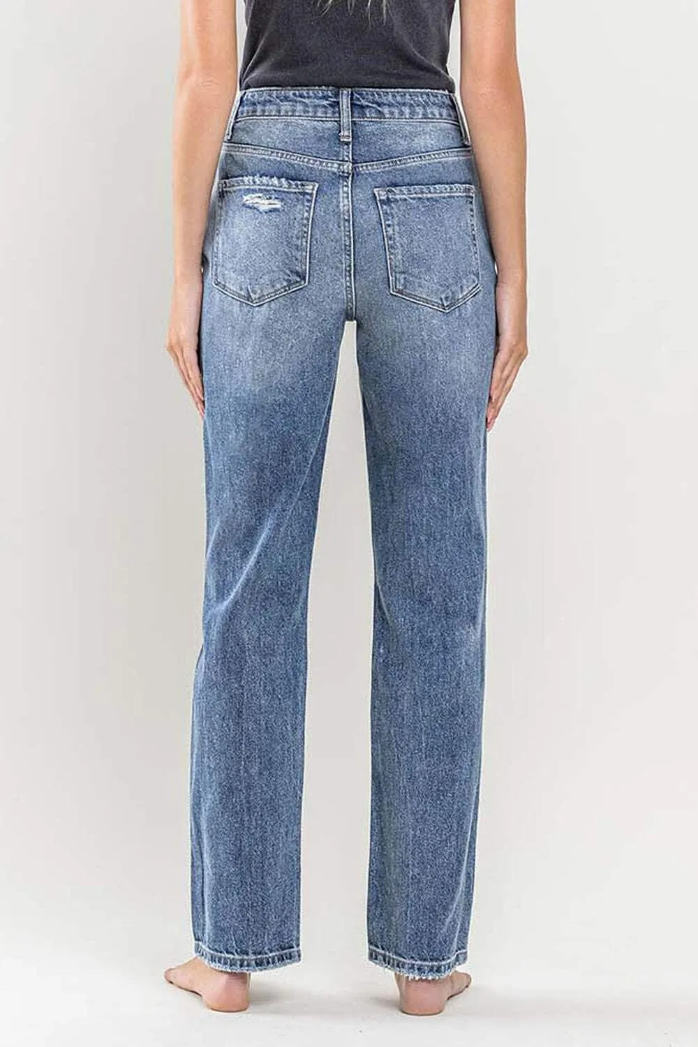 Flying Monkey - Super High Rise Button Up Distressed Straight Jean - Y3913