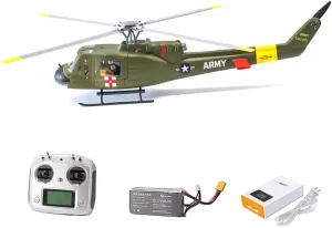 FLYWING UH1 V4 RC Scale Helicopter Four Blade with H1 GPS Metal Rotor 450 6ch RC Helicopter Iroquois 450L UH1 V3 Huey Helicopters (Green)
