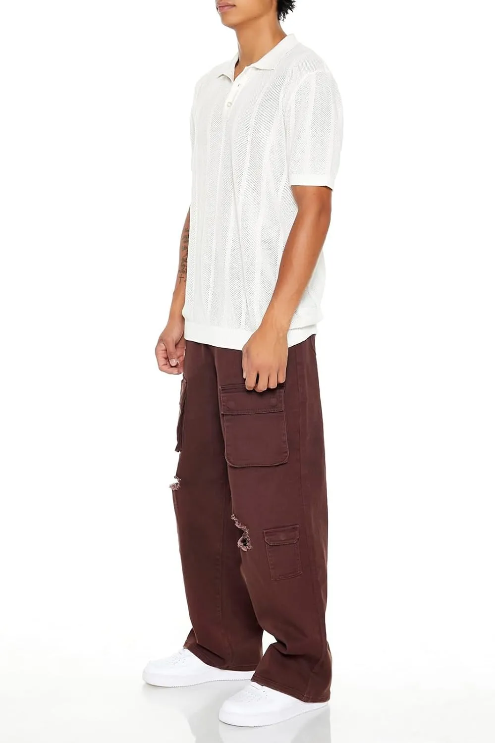 Forever 21 Men's Distressed Mid-Rise Cargo Jeans
