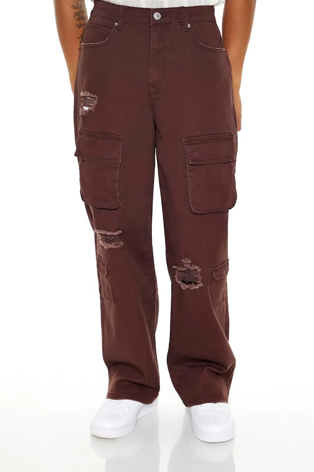 Forever 21 Men's Distressed Mid-Rise Cargo Jeans