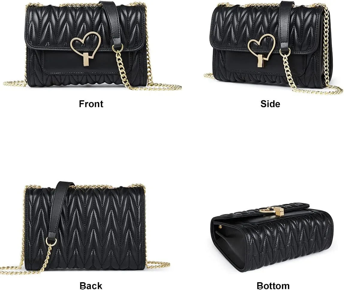 FOXLOVER Quilted Crossbody Bags for Women Faux Leather Trendy Purses Shoulder Bag with Chain