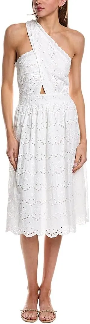 French Connection Womens Halter Eyelet Midi Dress, 8, White