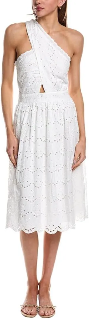French Connection Womens Halter Eyelet Midi Dress, 8, White