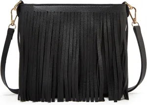 Fringe Crossbody Shoulder Bag Faux Leather Messenger Purse Western Cowgirl Tassel Handbags for Women, Black
