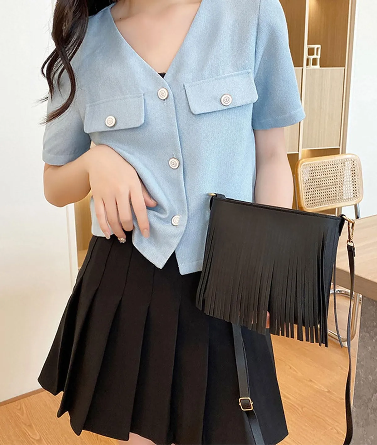 Fringe Crossbody Shoulder Bag Faux Leather Messenger Purse Western Cowgirl Tassel Handbags for Women, Black