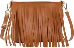 Fringe Crossbody Shoulder Bag Faux Leather Messenger Purse Western Cowgirl Tassel Handbags for Women, Brown