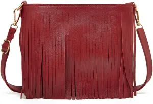 Fringe Crossbody Shoulder Bag Faux Leather Messenger Purse Western Cowgirl Tassel Handbags for Women, Wine
