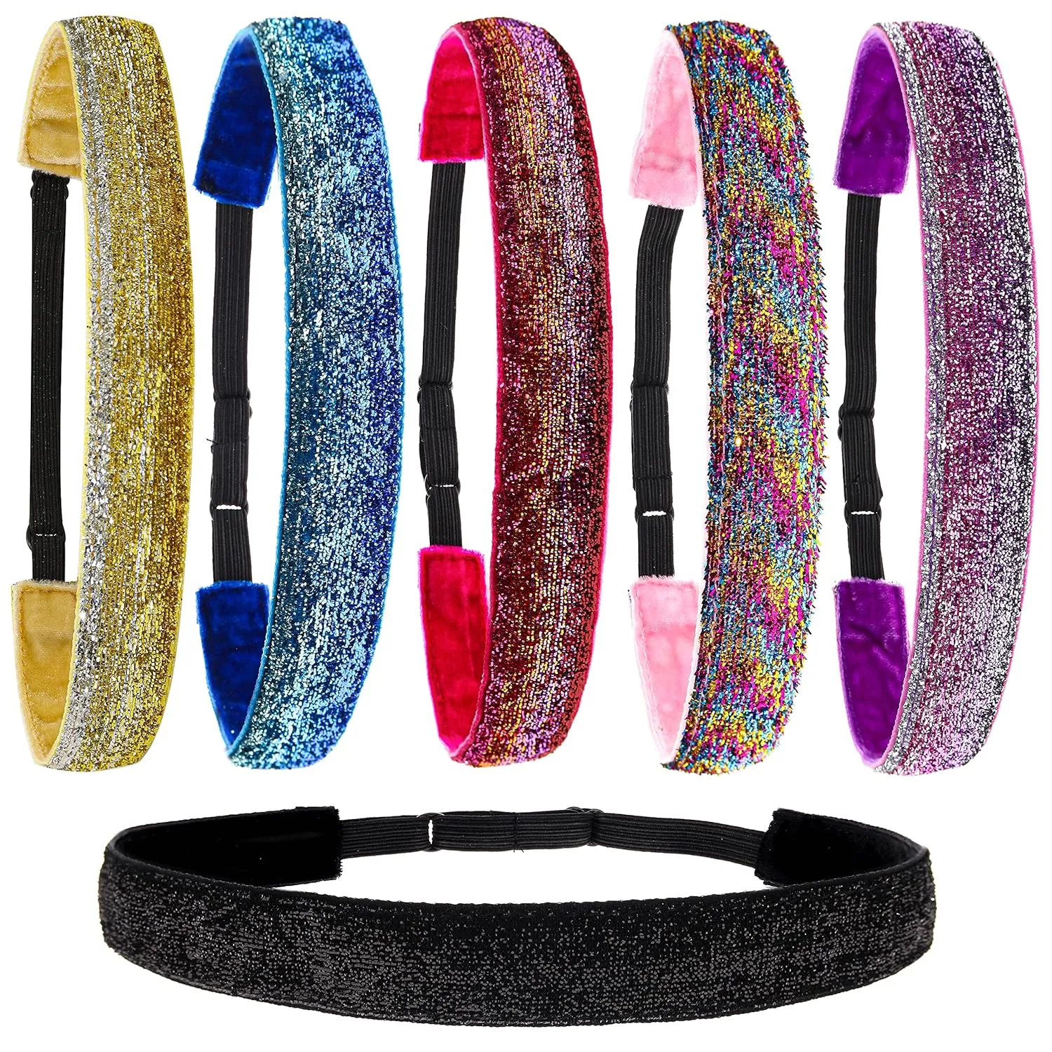 FROG SAC 6 Glitter Headbands for Girls, Adjustable Non Slip Head Bands for Kids, Cute Sparkly Stretch Elastic Hair Accessories for Gymnastics For Teen Girls, Women