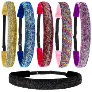 FROG SAC 6 Glitter Headbands for Girls, Adjustable Non Slip Head Bands for Kids, Cute Sparkly Stretch Elastic Hair Accessories for Gymnastics For Teen Girls, Women