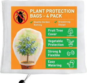 Fruit Tree Protection Bags 2.5x3.5 FT in 4 Pack | Multiple Size Garden Netting for Fruit & Vegetable Protection | White Plant Net Cover for Blueberry & Tomato | Bird & Insect Mesh Fabric Protector