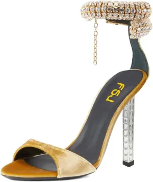 FSJ Women High Heels Shiny Crystal Ankle Strap Sandals Open Toe Sparkly Prom Evening Formal Dressy Wedding Shoes Size 4-15 US