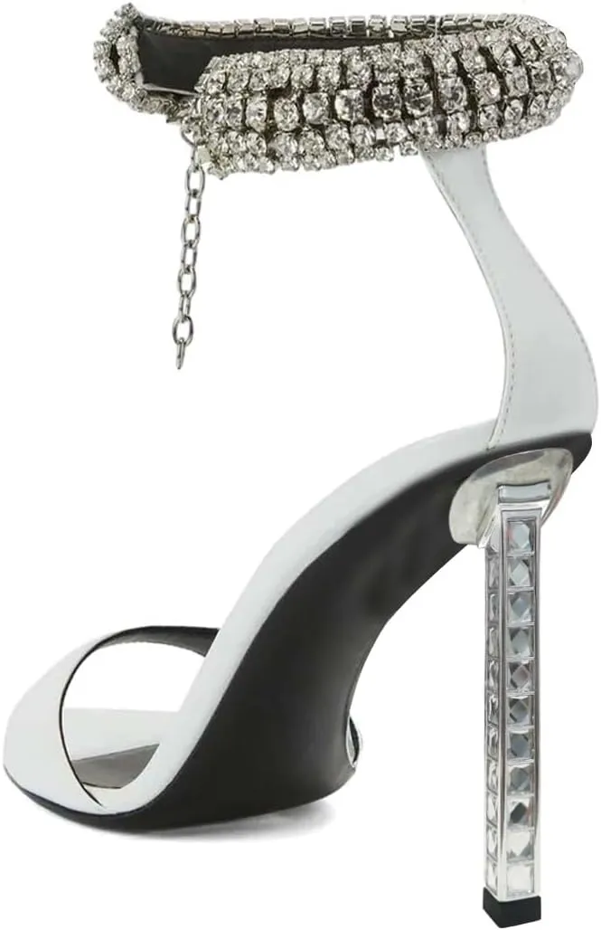 FSJ Women High Heels Shiny Crystal Ankle Strap Sandals Open Toe Sparkly Prom Evening Formal Dressy Wedding Shoes Size 4-15 US