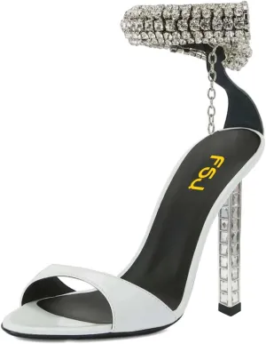 FSJ Women High Heels Shiny Crystal Ankle Strap Sandals Open Toe Sparkly Prom Evening Formal Dressy Wedding Shoes Size 4-15 US
