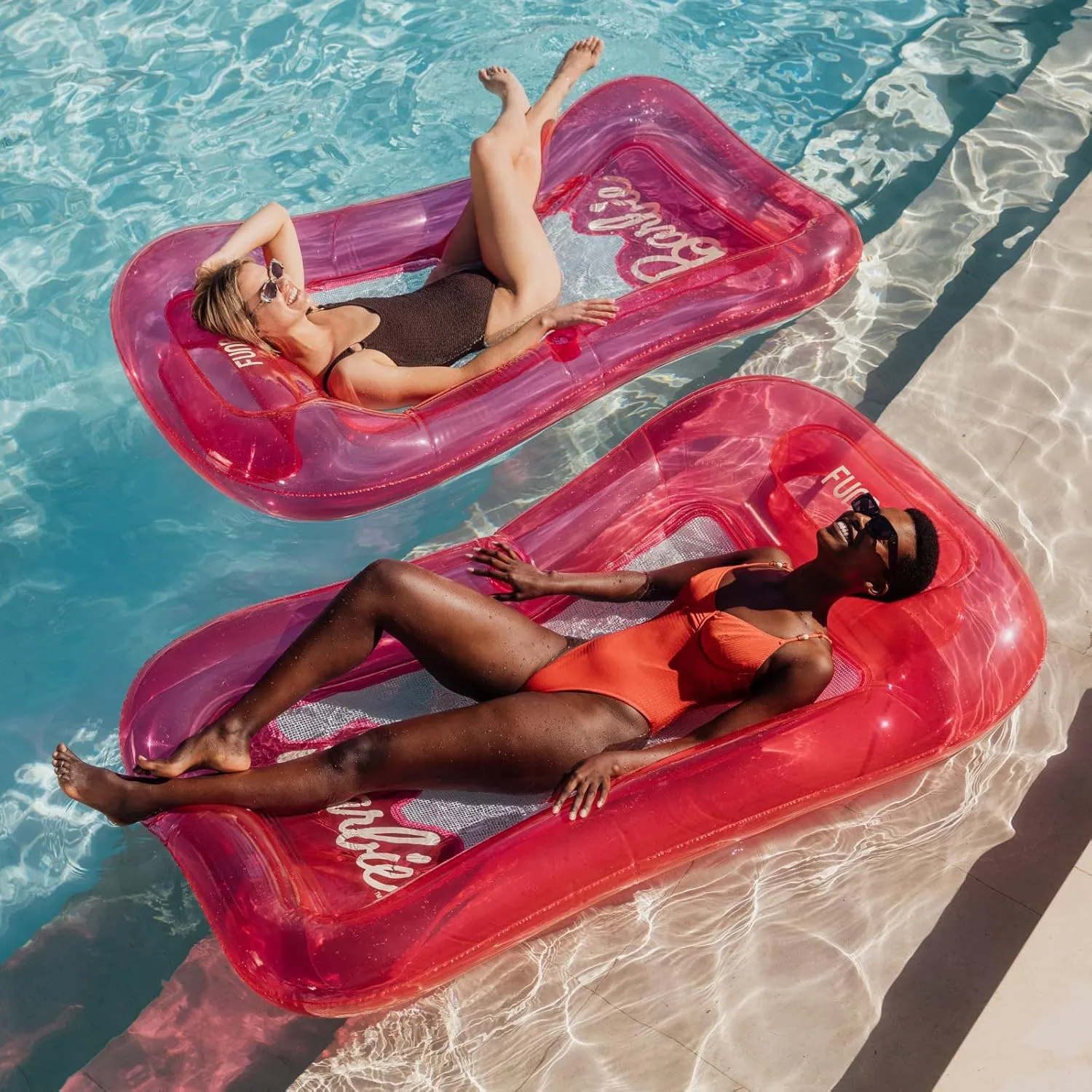 FUNBOY Clear Inflatable Mesh Pool Lounger Mesh Water Hammock with Built-in Pillow 70" Pool Hammock Float for Adults Swimming Pool Accessories & Tanning Pool Lounger Float for Pool Party & Summer