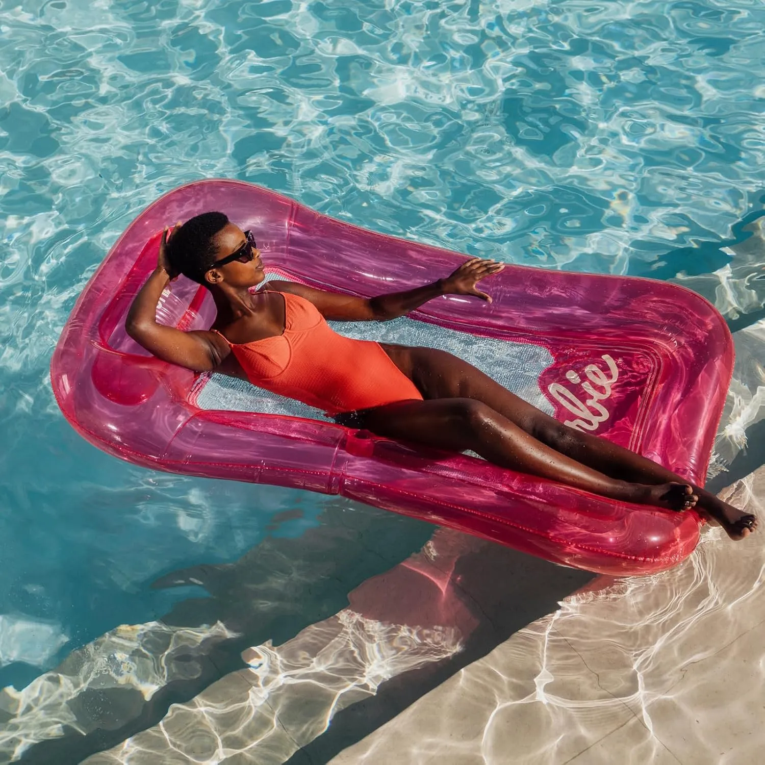 FUNBOY Clear Inflatable Mesh Pool Lounger Mesh Water Hammock with Built-in Pillow 70" Pool Hammock Float for Adults Swimming Pool Accessories & Tanning Pool Lounger Float for Pool Party & Summer
