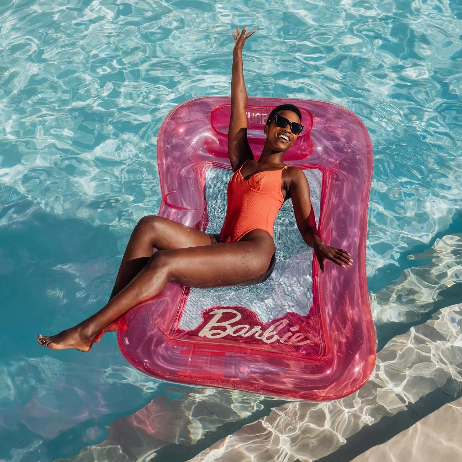 FUNBOY Clear Inflatable Mesh Pool Lounger Mesh Water Hammock with Built-in Pillow 70" Pool Hammock Float for Adults Swimming Pool Accessories & Tanning Pool Lounger Float for Pool Party & Summer