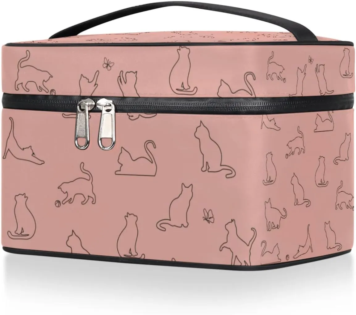 Funny Cat Makeup Bag, Cute Animal Travel Cosmetic Bag for Women Girls Large Capacity Make Up Case Cosmetic Organizer Toiletry Bag Zipper Pouch
