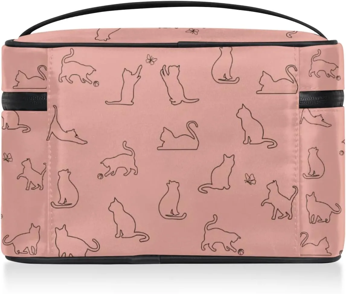Funny Cat Makeup Bag, Cute Animal Travel Cosmetic Bag for Women Girls Large Capacity Make Up Case Cosmetic Organizer Toiletry Bag Zipper Pouch