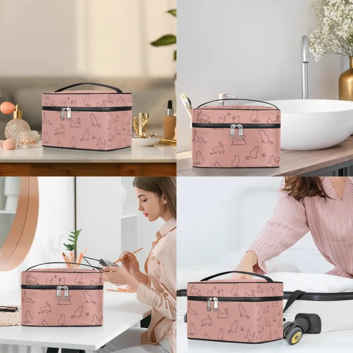 Funny Cat Makeup Bag, Cute Animal Travel Cosmetic Bag for Women Girls Large Capacity Make Up Case Cosmetic Organizer Toiletry Bag Zipper Pouch