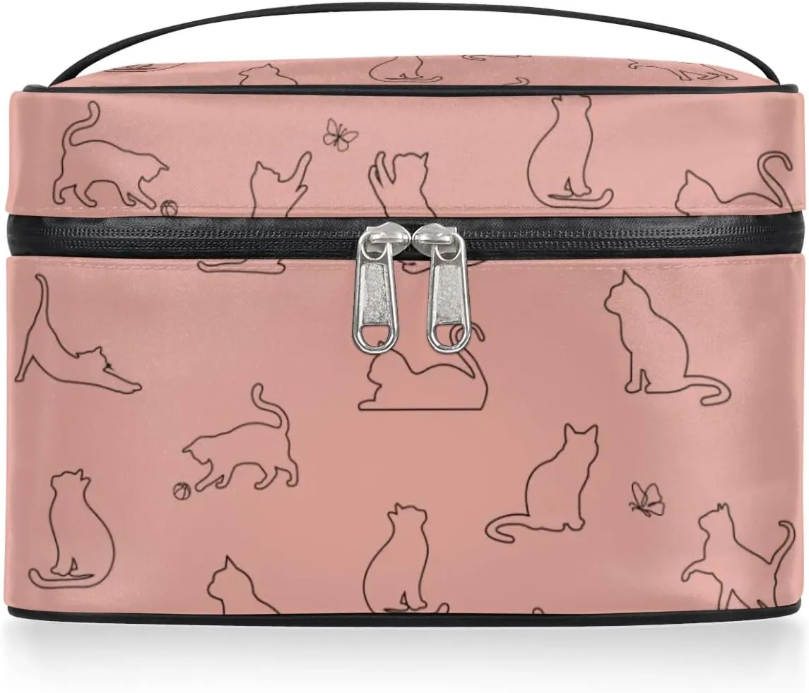 Funny Cat Makeup Bag, Cute Animal Travel Cosmetic Bag for Women Girls Large Capacity Make Up Case Cosmetic Organizer Toiletry Bag Zipper Pouch