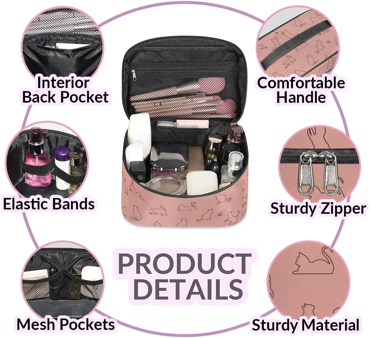 Funny Cat Makeup Bag, Cute Animal Travel Cosmetic Bag for Women Girls Large Capacity Make Up Case Cosmetic Organizer Toiletry Bag Zipper Pouch