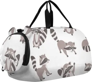 Funny Cute Cartoon Raccoon Duffel Bags for Boys Small Gym Bags for Teens Dance Bag for Girls