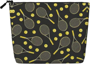 Funny Tennis Racquets and Tennis Balls Print Work Bag Essentials Single-layer Makeup Bag Travel Cosmetic Organizer Large Capacity