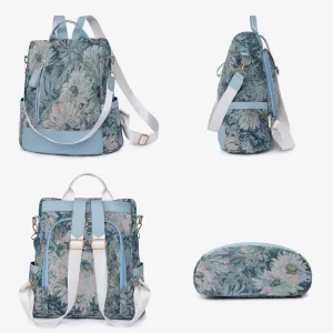 FUNSEED Backpack for Women, Large Capacity Ethnic Flower Printed Nylon Anti Theft Shoulder Crossbody Backpack (Muti)