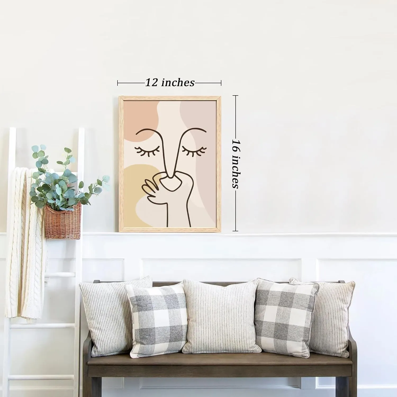 FWAHREN Funny Boho Bathroom Decor Wall Art, Framed Modern Abstract Minimalist Face Line Art Pictures Wall Decor for Restroom Office Living Room Bedroom, Neutral Beige Canvas Print Artwork, 12x16in