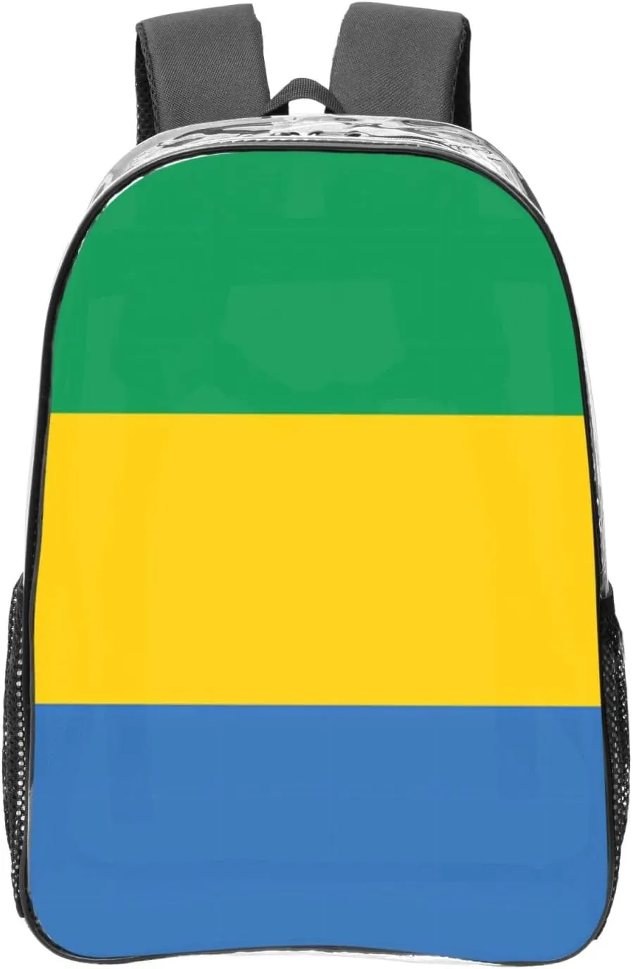 Gabonese Flag Transparent Backpack-16-Inch Pvc Clear Backpack With Side Pockets,Black
