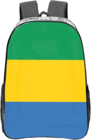 Gabonese Flag Transparent Backpack-16-Inch Pvc Clear Backpack With Side Pockets,Black