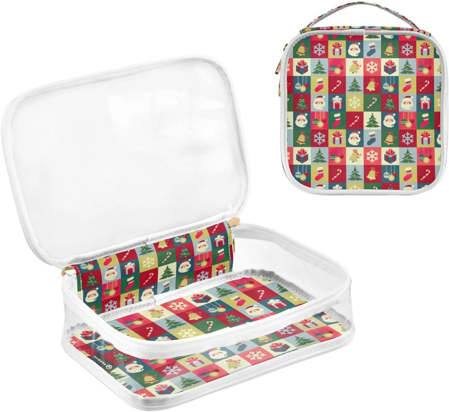 GAIGEO Christmas Symbols 2 Pack Clear Makeup Bag Set, Transparent Zipper Bag, Clear Liquids Bag for Air Travel