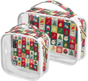GAIGEO Christmas Symbols 2 Pack Clear Makeup Bag Set, Transparent Zipper Bag, Clear Liquids Bag for Air Travel