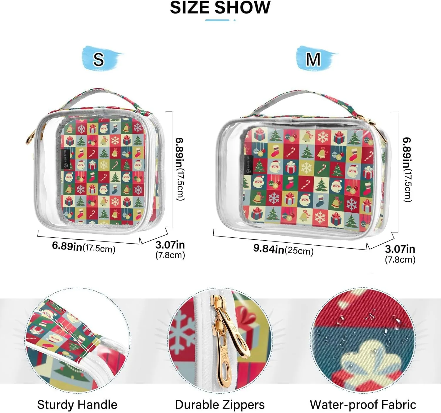 GAIGEO Christmas Symbols 2 Pack Clear Makeup Bag Set, Transparent Zipper Bag, Clear Liquids Bag for Air Travel