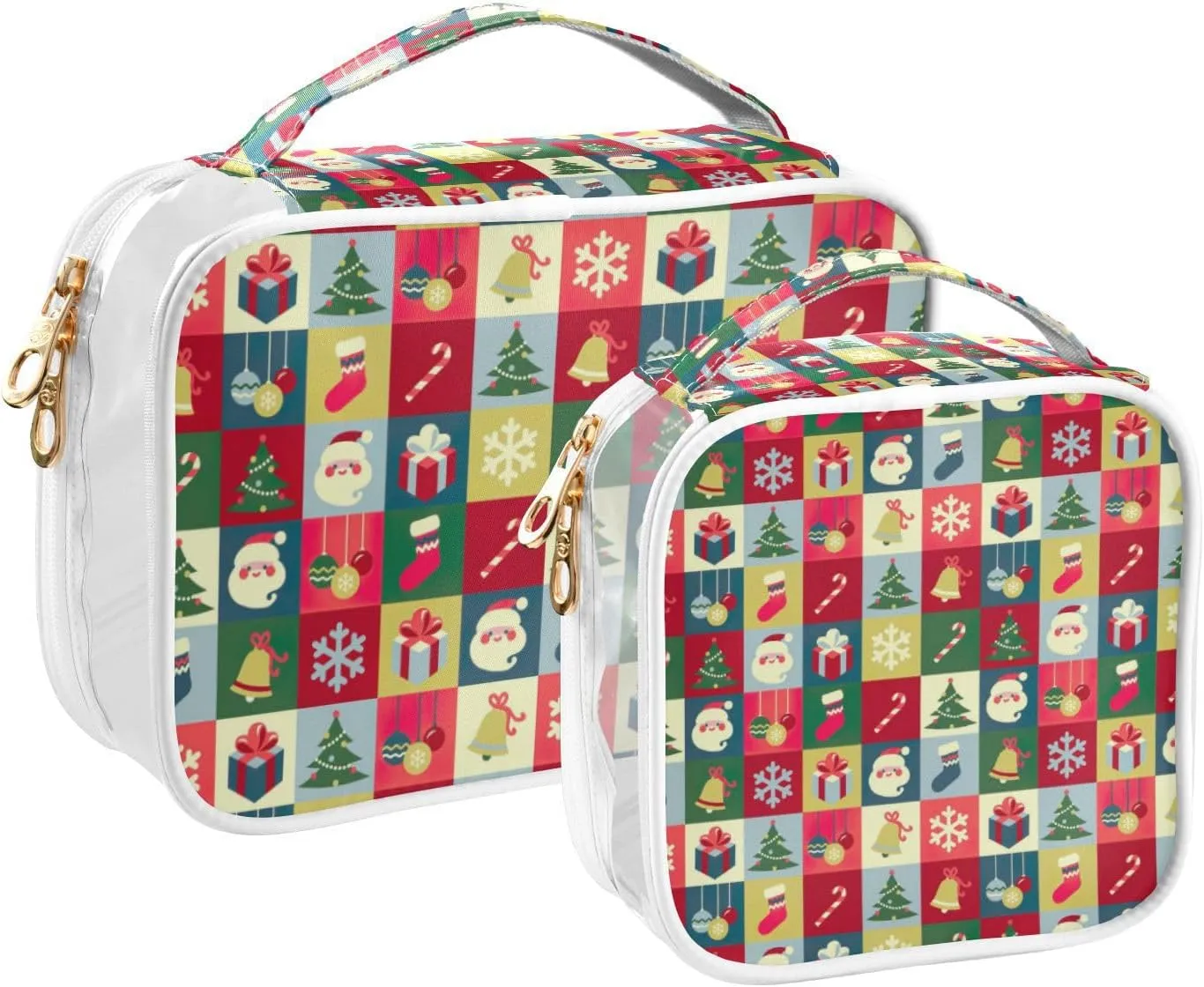 GAIGEO Christmas Symbols 2 Pack Clear Makeup Bag Set, Transparent Zipper Bag, Clear Liquids Bag for Air Travel